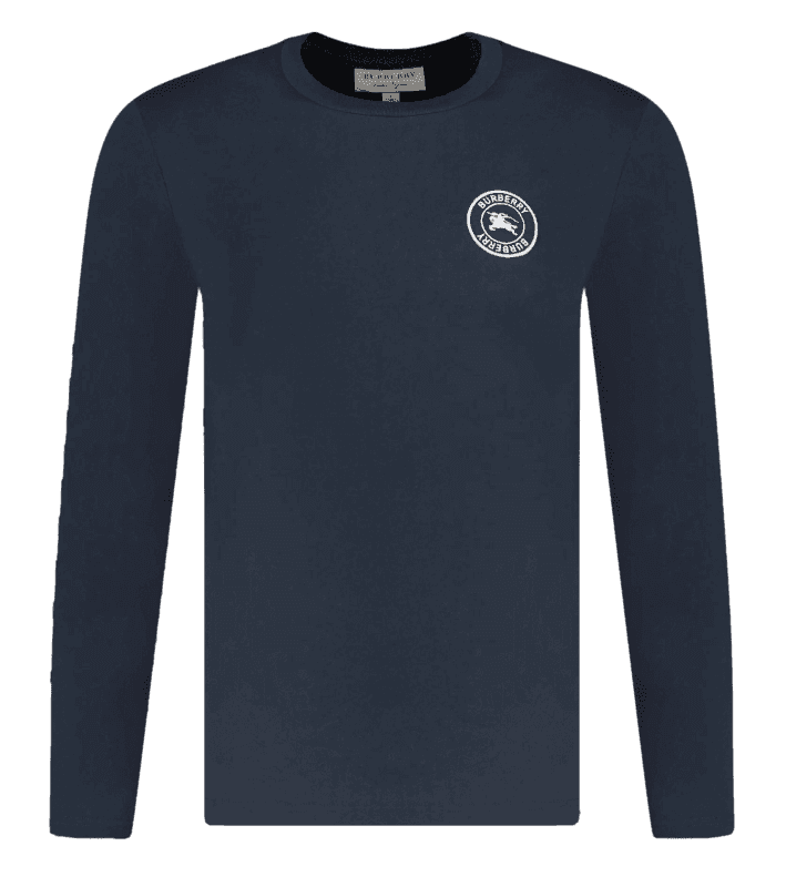 Burberry Embroidered Logo Cotton Long Sleeve T-shirt Men's - Navy