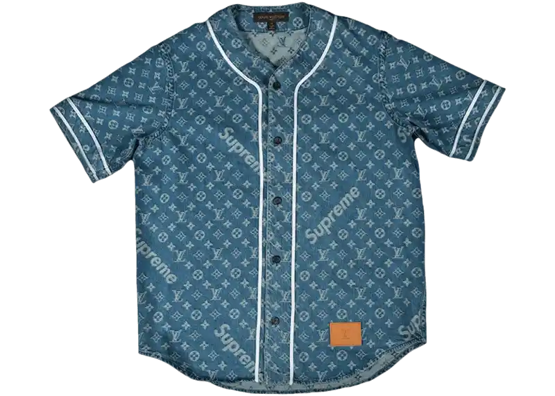 Supreme x Louis Vuitton Jacquard Denim Baseball Jersey - Blue