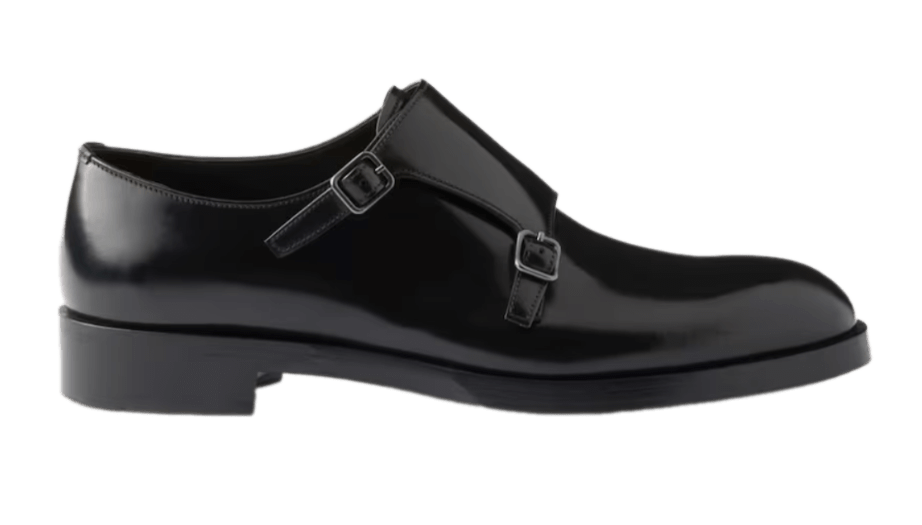 Prada Brushed Leather Double Monk Strap Shoes - Black