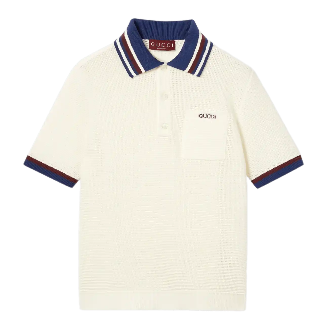 Gucci Cotton Piquet Polo Shirt with Itarsia - Ivory and Blue