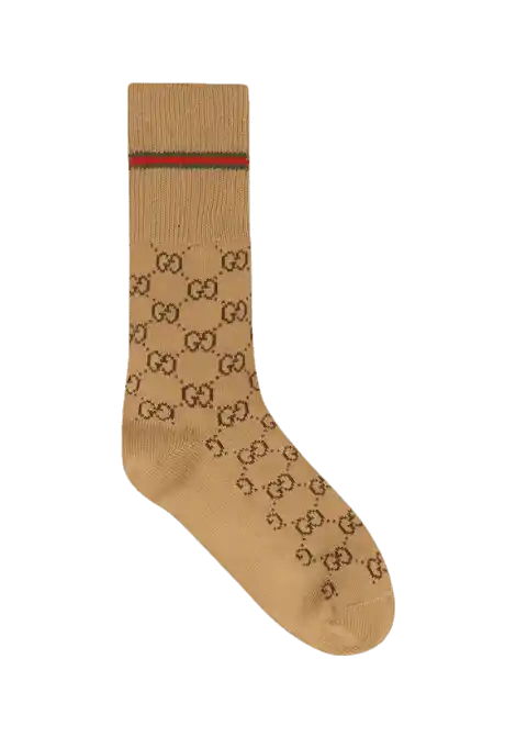 Gucci GG Cotton Socks With Web - Camel/Brown GG