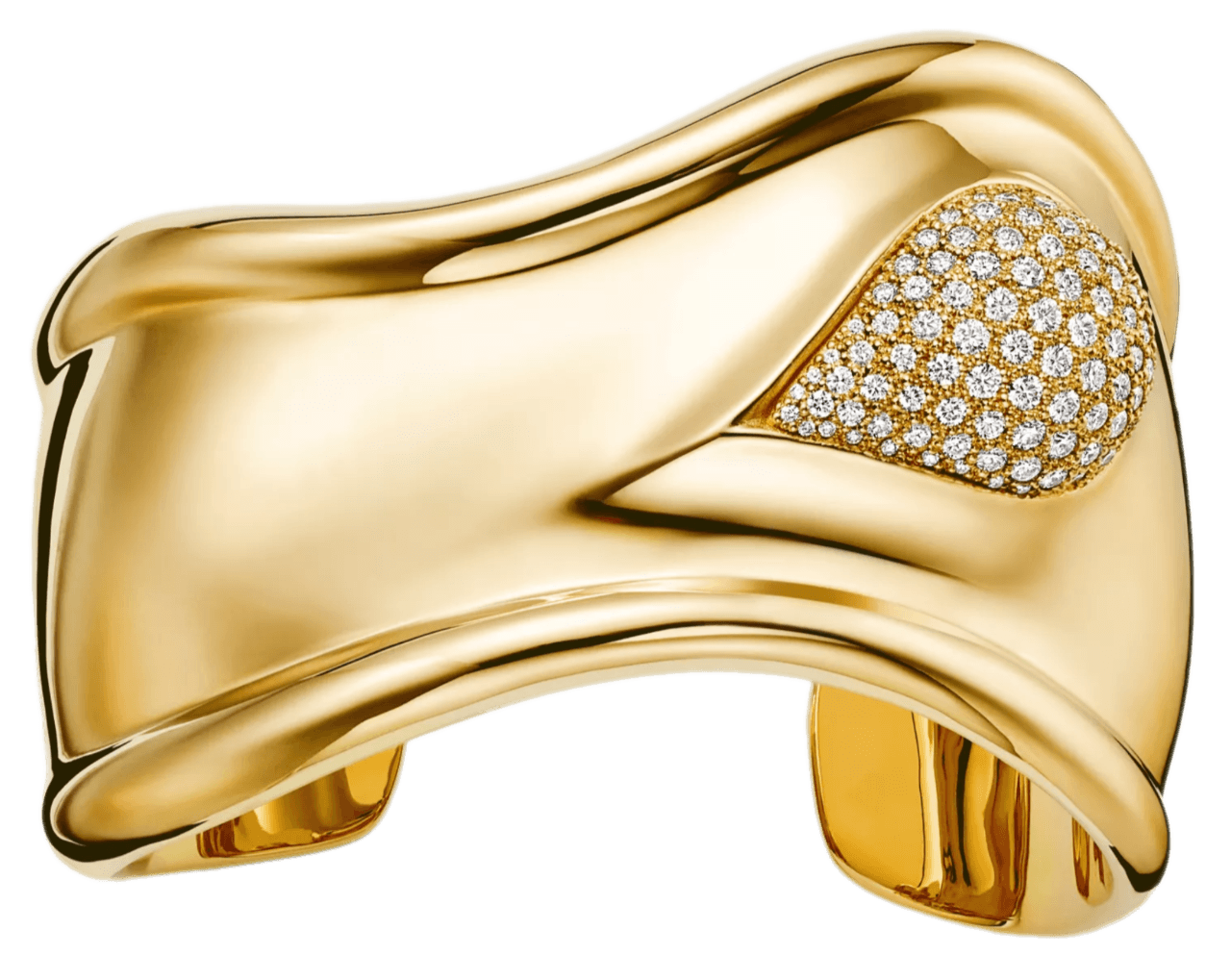 Tiffany Elsa Peretti Bone Cuff - Yellow Gold, Pavé Diamonds 43cm