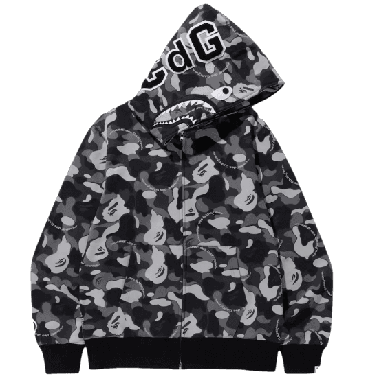 BAPE x CDG Osaka Shark Full Zip Hoodie - Black/Gray