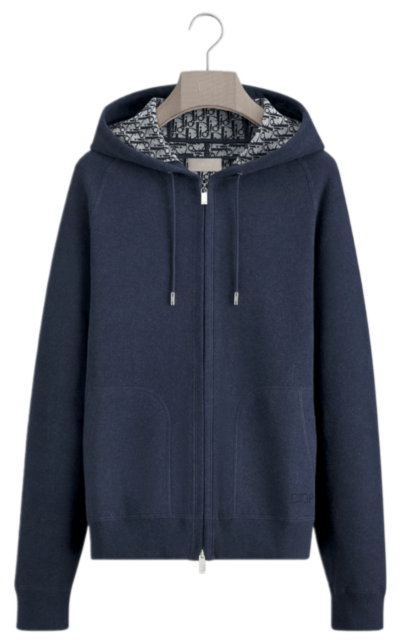 Dior Hooded Track Jacket - Navy Blue Cotton and Cashmere Knit