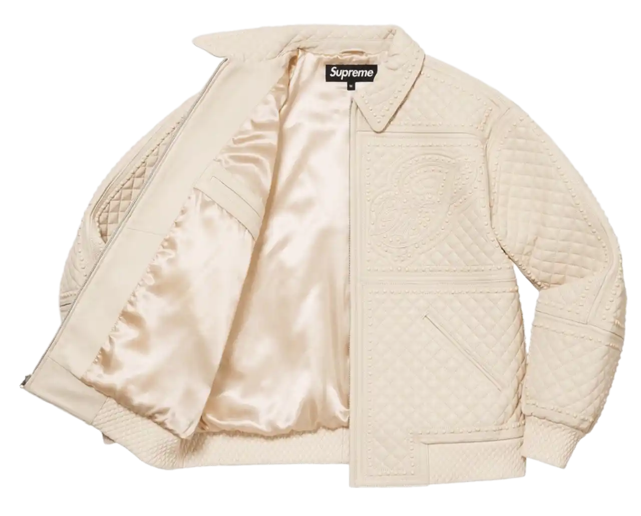 Supreme Studded Quilted Leather Jacket - White