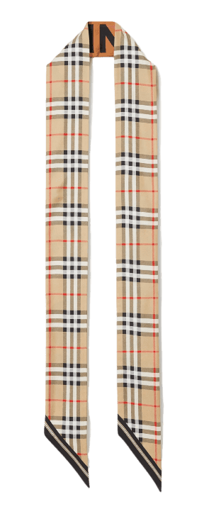 Burberry Vintage Check and Logo Print Silk Skinny Scarf - Archive Beige