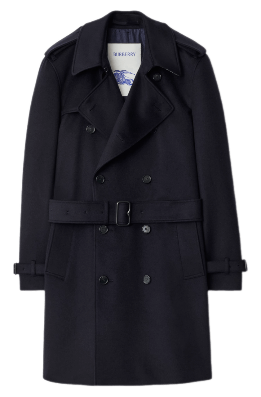 Burberry Mid-length Cashmere Trench Coat - Navy