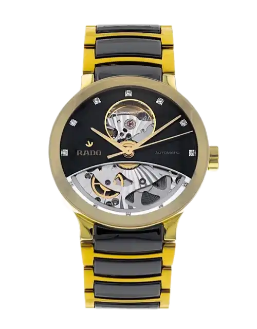 Rado Centrix Black Diamond Dial -33mm, Yellow Gold Plated (2017)