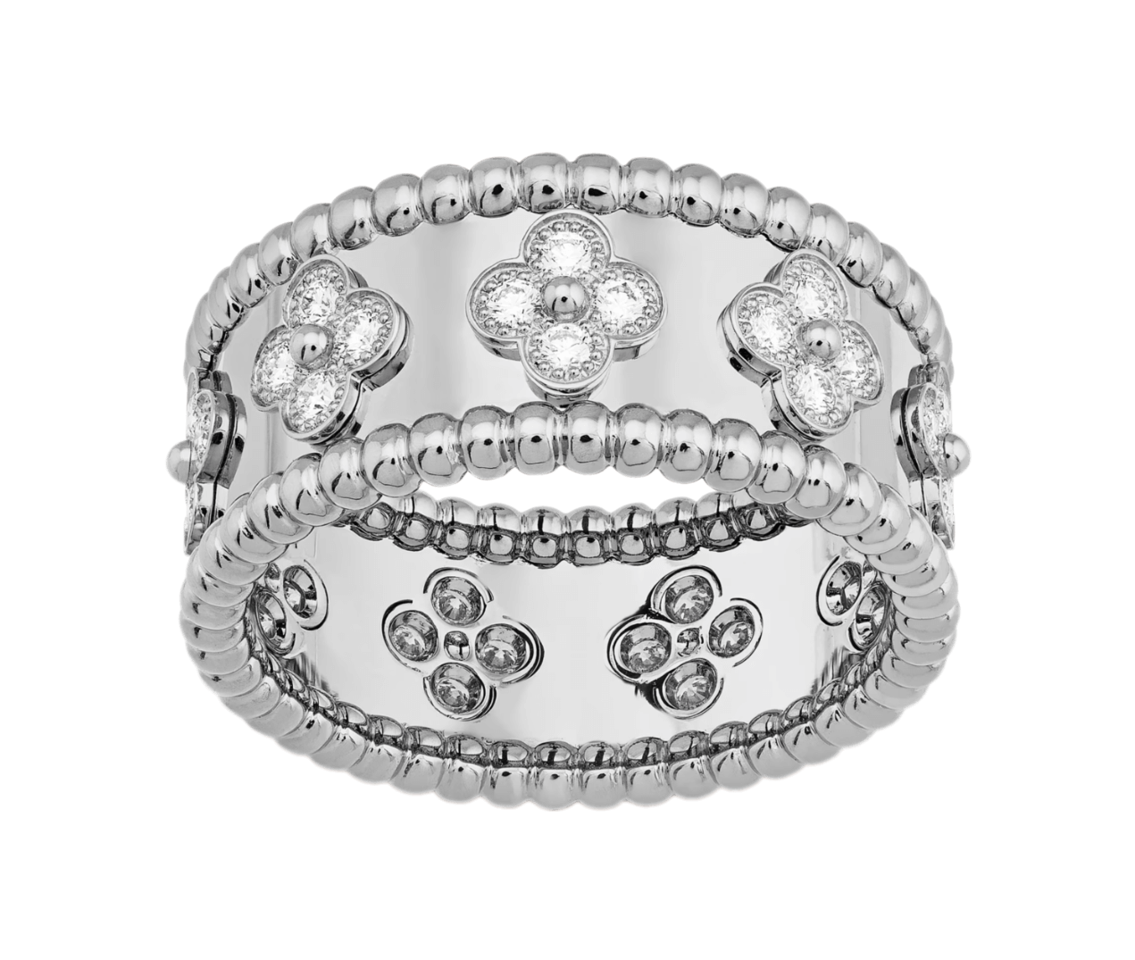 Van Cleef Perlée Clovers Ring - Small Model White Gold, Diamond