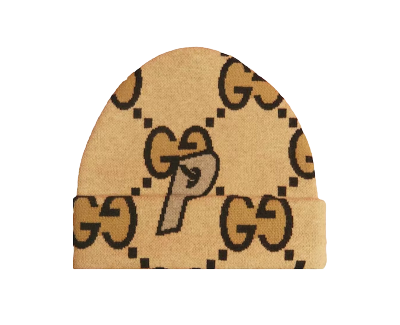 Palace x Gucci Wool Large GG-P Beanie - Beige/Ebony