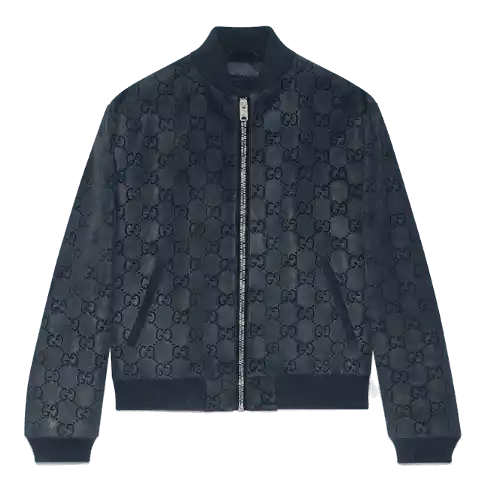 Gucci GG Printed Suede Bomber Jacket - Blue