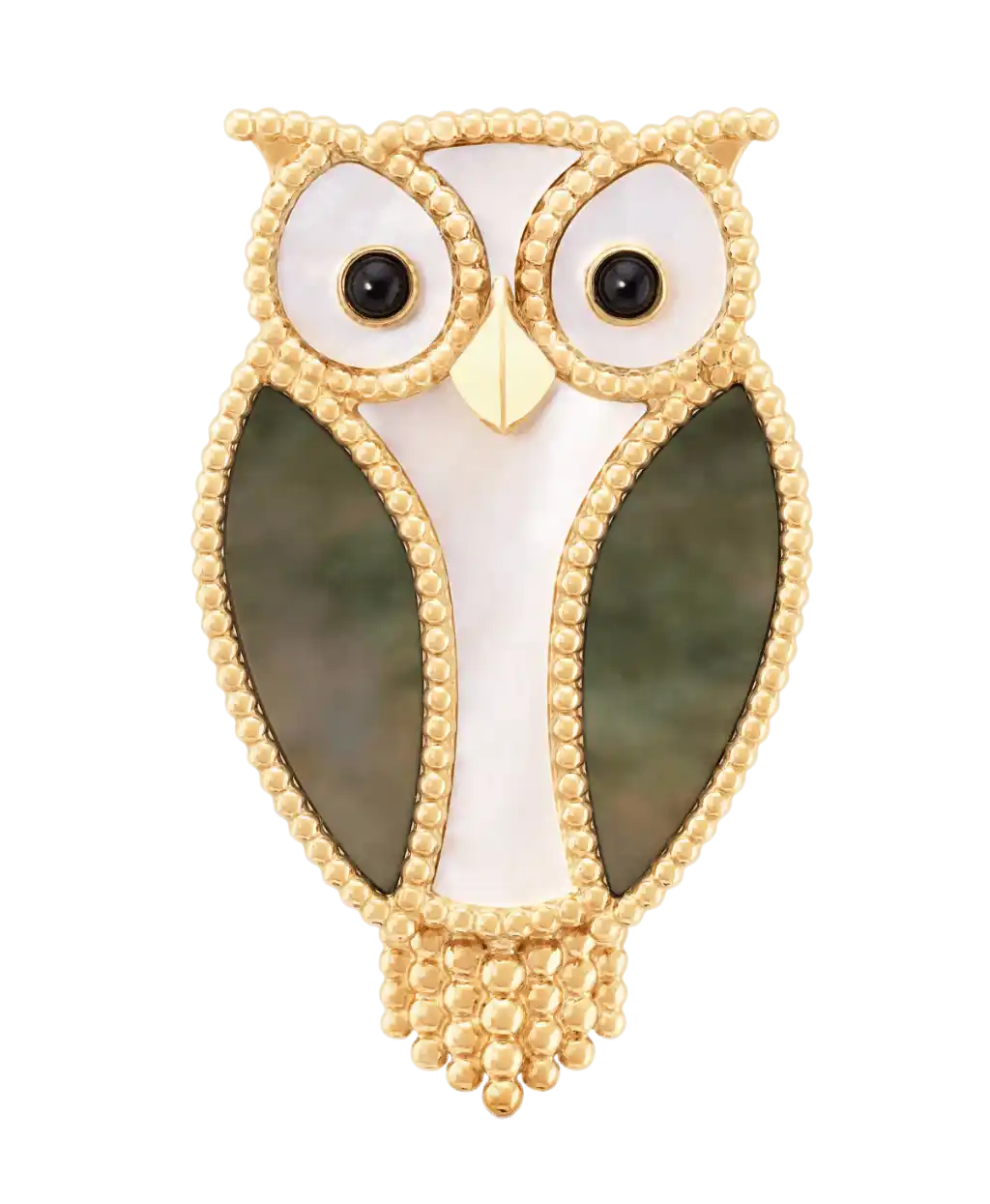 Van Cleef Lucky Animals Owl Clip - Yellow Gold, Mother-of-Pearl, Onyx