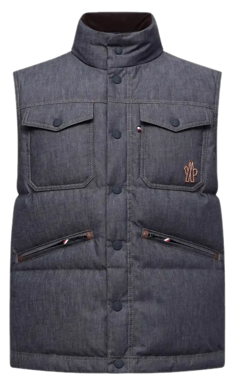 Moncler Krachan Down Denim Vest - Dark Grey