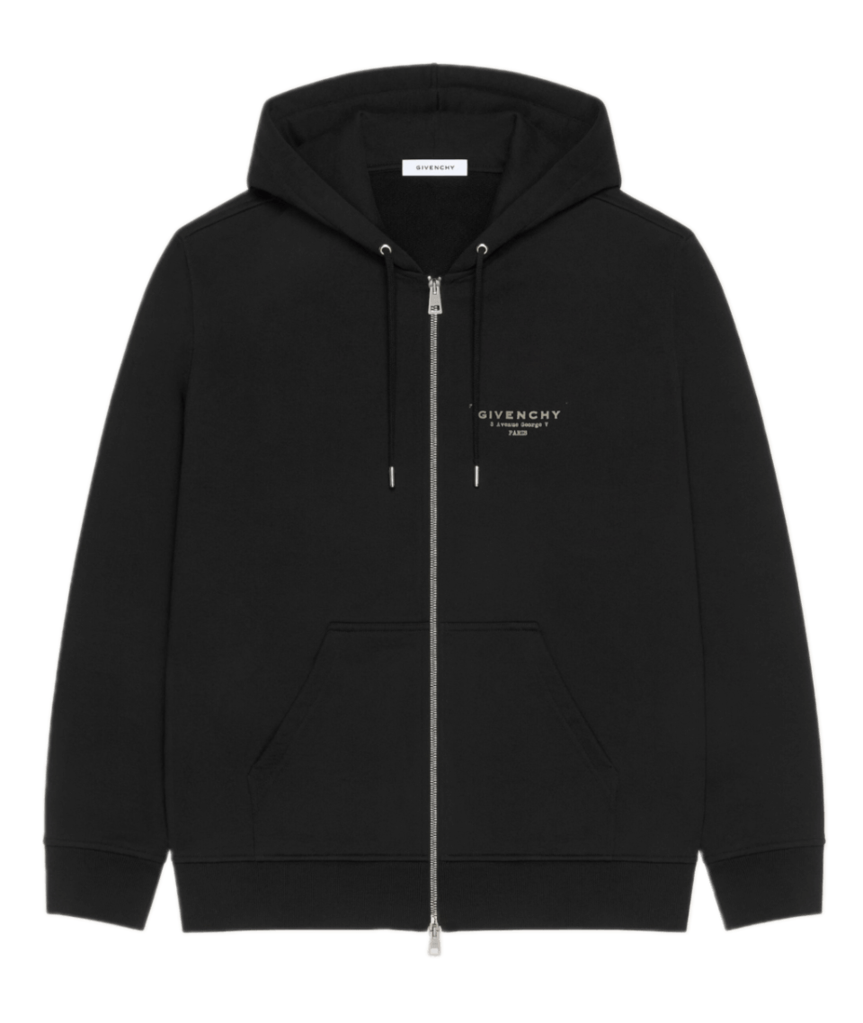 Givenchy Zipped Hoodie in Fleece With Givenchy Stamp Print - Black