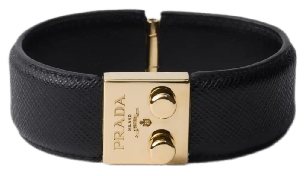 Prada Metal and Saffiano Leather Bracelet - Black