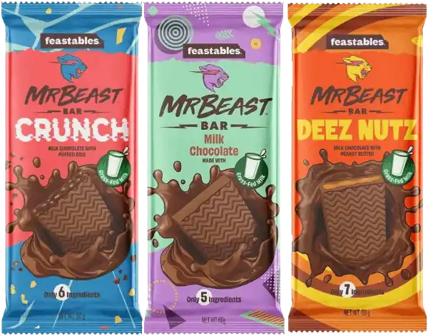 Mr Beast Feastables - Crunch, Milk Chocolate, Deez Nutz