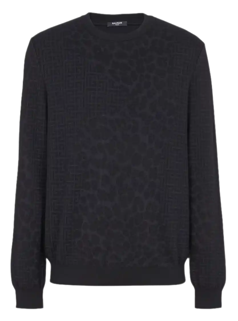 Balmain Monogram Knit and Leopard Pattern Jumper - Black