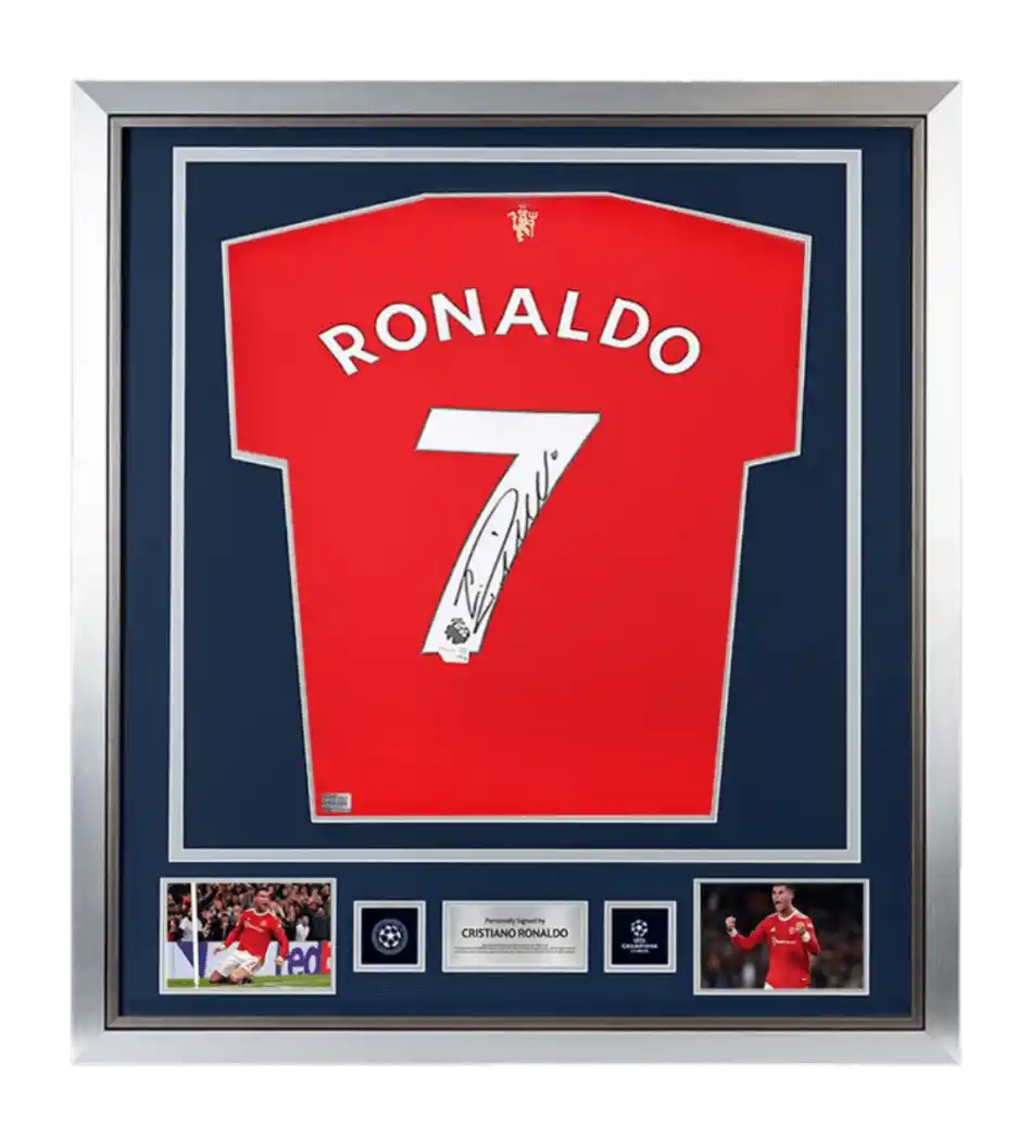 Cristiano Ronaldo Official UEFA Champions League Back Signed and Framed Manchester United 2021-22 Home Shirt