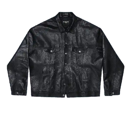 Balenciaga Men's Denim Style Leather Jacket - Black