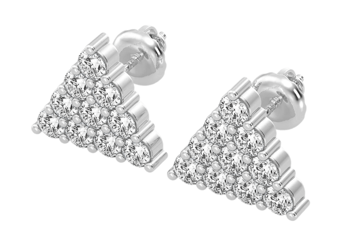 Triangle Stacked Stud Diamond Earrings 14k Solid White Gold 0.15ctw