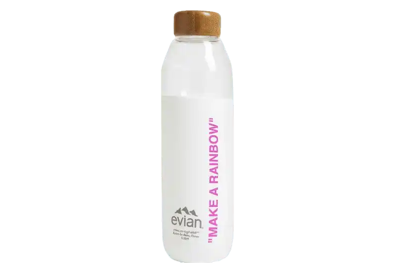 EVIAN BY VIRGIL ABLOH x SOMA Make A Rainbow Refillable Glass Water Bottle - White/Pink