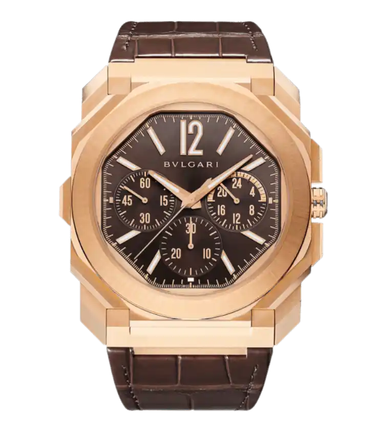 Bvlgari Octo Finissimo Chronograph GMT Watch Brown Dial - 43mm, Rose Gold