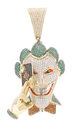 9ct Yellow Gold Iced Out Cubic Zirconia Joker Head Pendant
