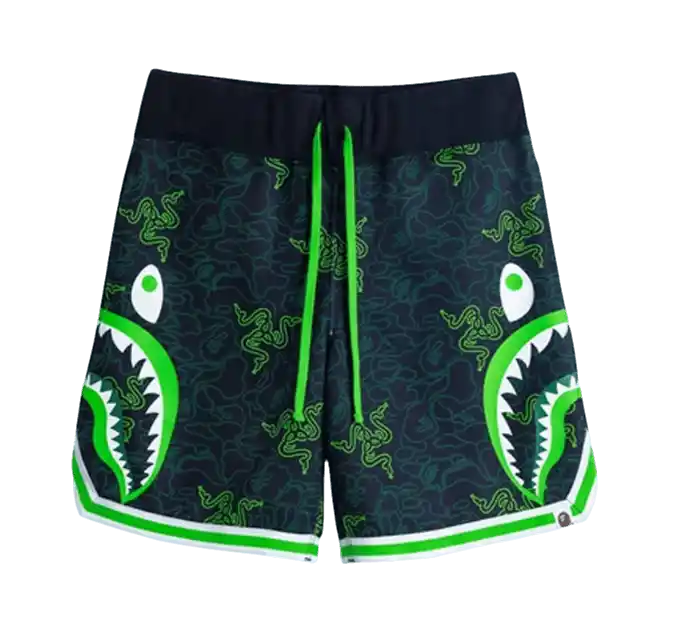 BAPE x Razer Neon Camo Basketball Sweat Shorts - Black Green