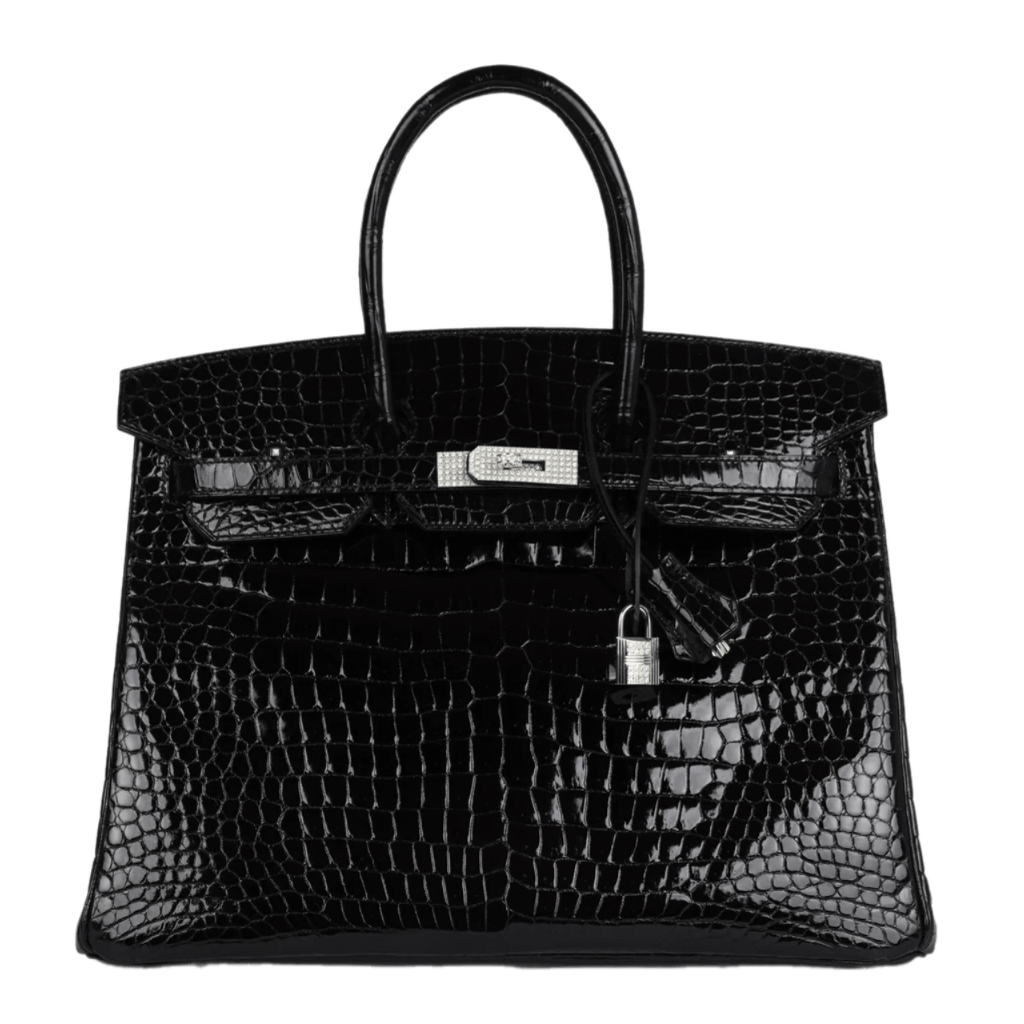 Hermès Birkin 35 Black Shiny Porosus Crocodile 18K White Gold Diamond Hardware