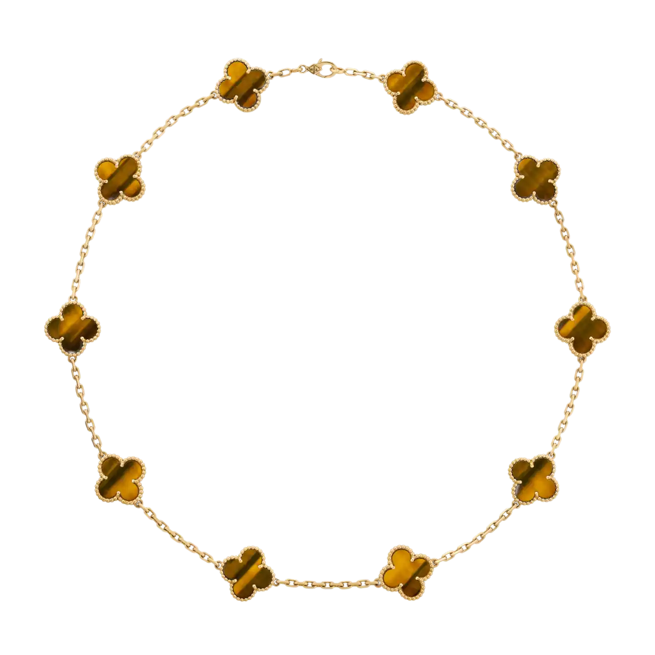 Van Cleef Vintage Alhambra Necklace 10 Motifs - Yellow Gold, Tiger Eye