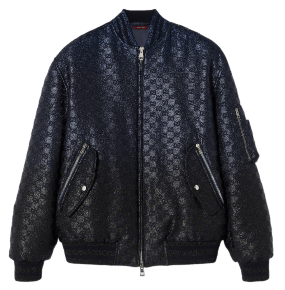 Gucci GG Canvas Lamé Padded Zip Jacket - Blue/Black