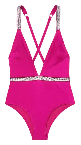 Victoria's Secret Shine Strap Plunge One-Piece Swimsuit - Berry Blush