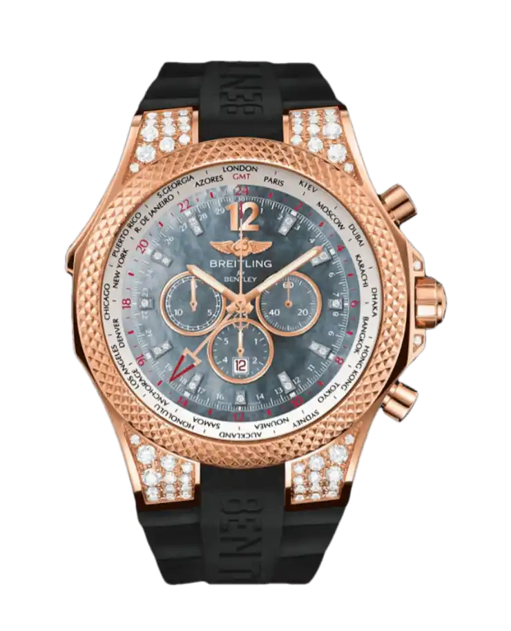 Breitling Bentley GMT Mother of Pearl Black Dial Set with Diamonds - 49mm, Rose Gold