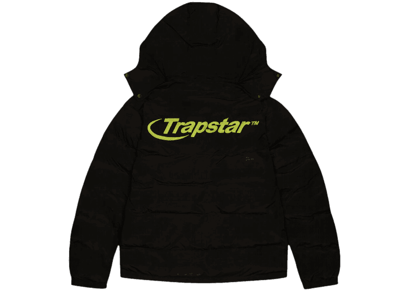Trapstar Hyperdrive Detachable Hooded Puffer Jacket - Black/Lime