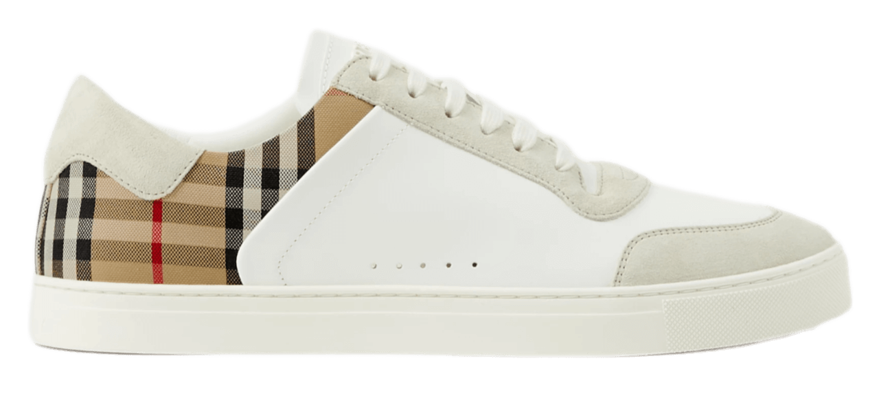 Burberry Leather, Suede and Check Sneakers - Natural White/Archive Beige