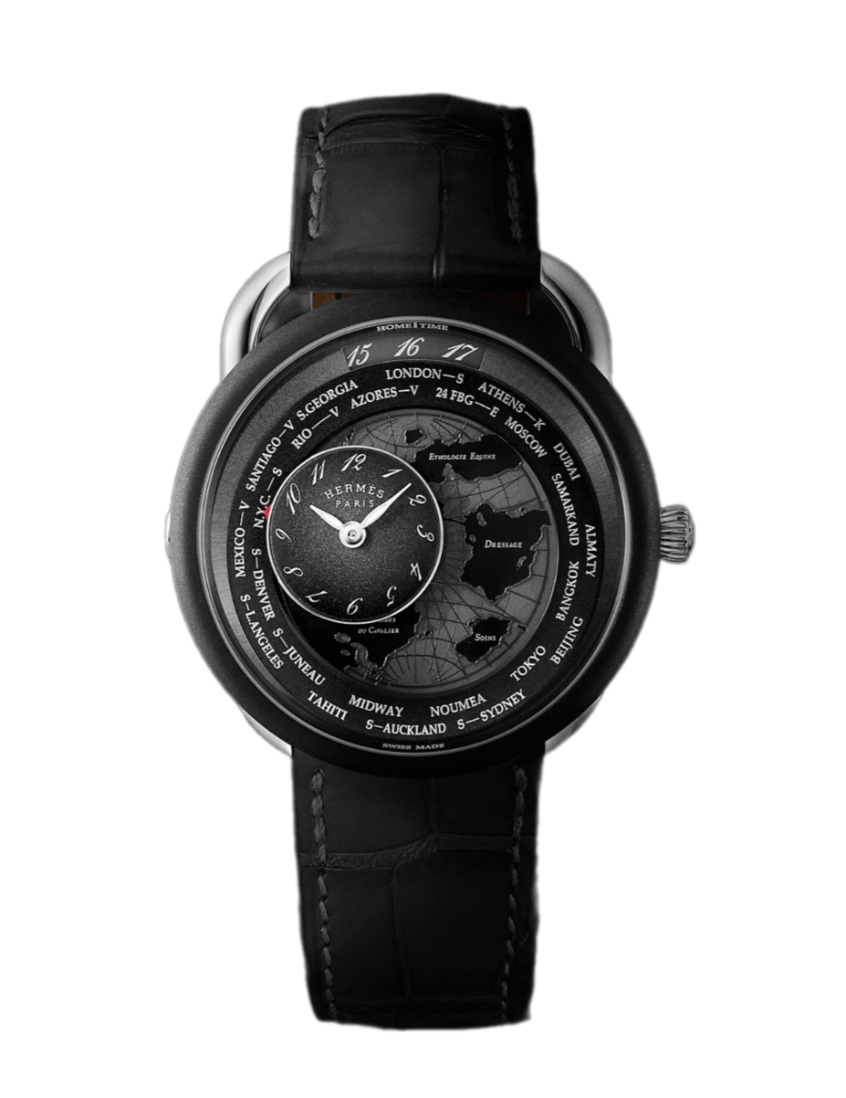 Hermès Arceau Le Temps Voyageur Watch Black Dial - 41mm, Titanium-Platinum