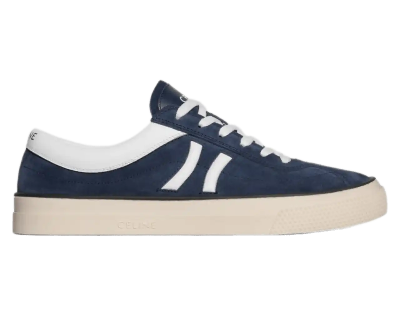 Celine Sunset Low Lace-Up Sneaker In Suede Calfskin - Blue/Optic White