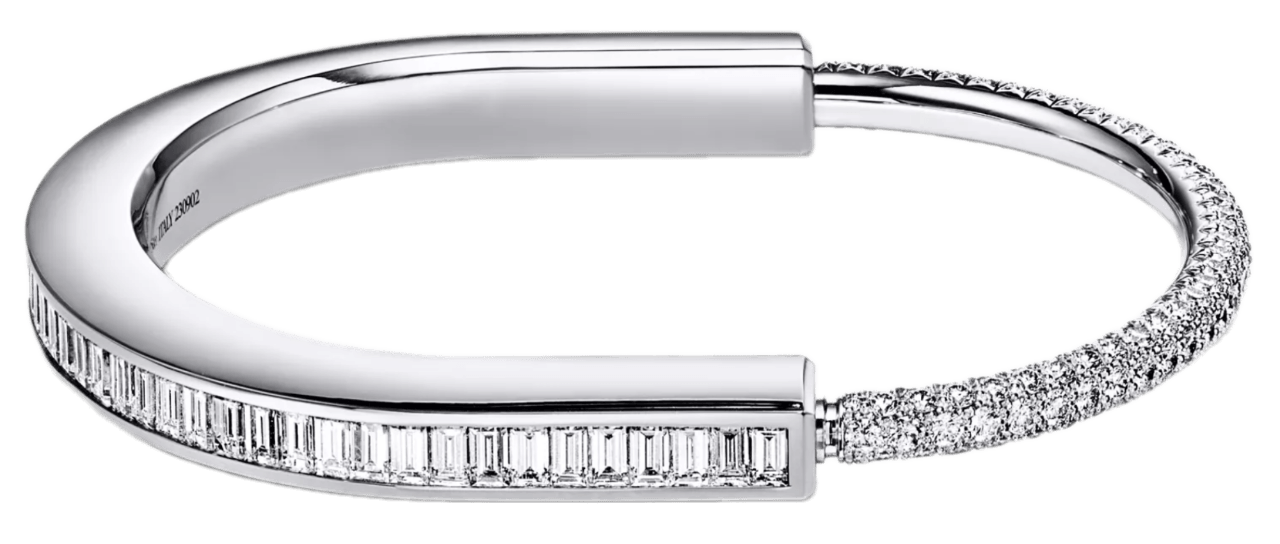 Tiffany Lock Bangle - White Gold with Baguette and Pavé Diamonds