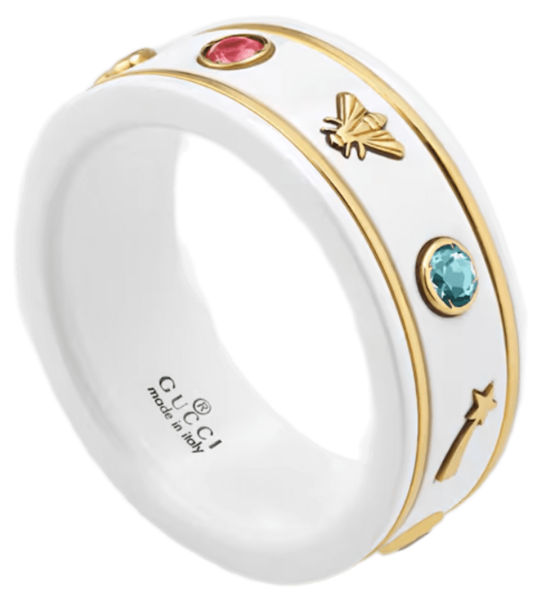 Gucci Icon 18k Wing with Gemstones - Yellow Gold/White