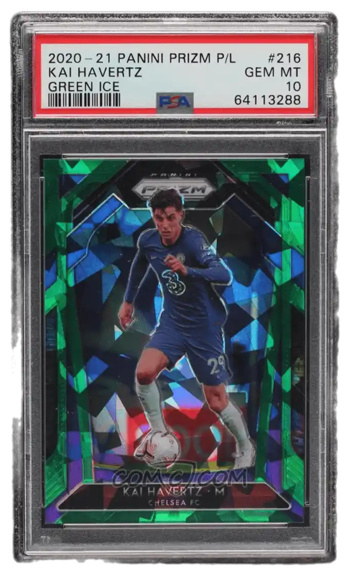 2020-21 Panini Prizm Premier League  - Green Ice Prizm #216 - Kai Havertz /49 PSA 10