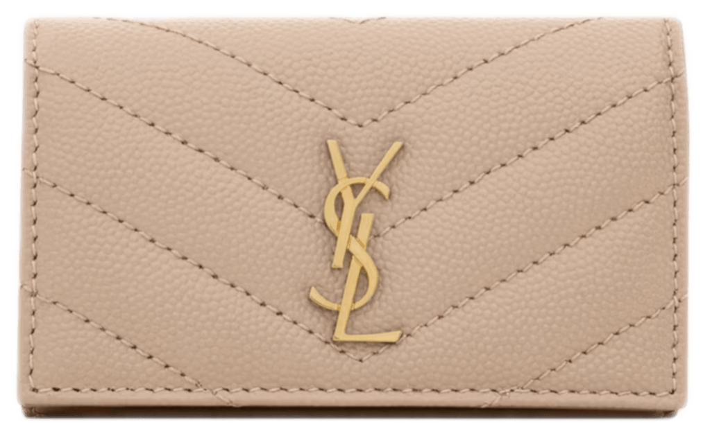 YSL Cassandre Matelassé Slim Key Case in Grain de Poudre Leather - Dark Beige
