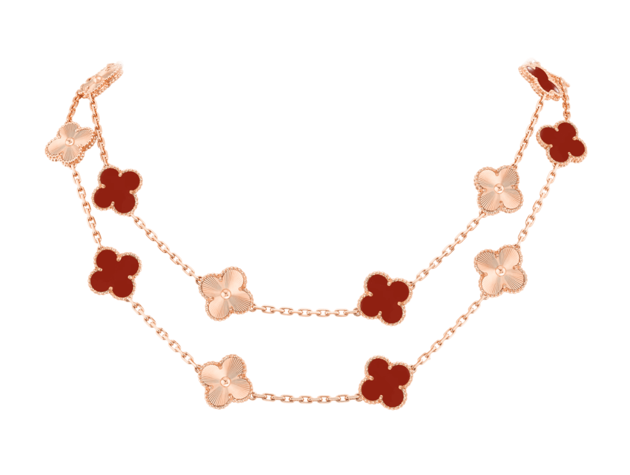 Van Cleef Vintage Alhambra Long Necklace 20 Motifs - Rose Gold, Carnelian