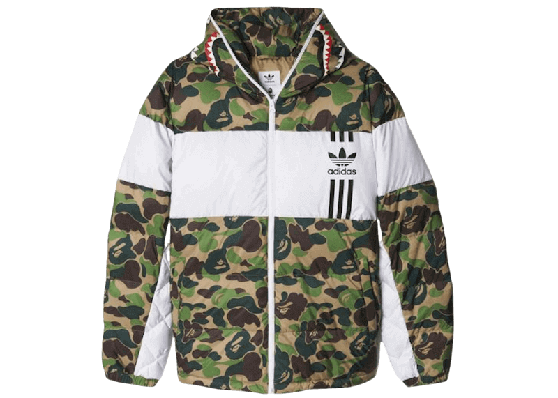 BAPE X adidas ABC Camo Firebird Shark Puffer Jacket - Green