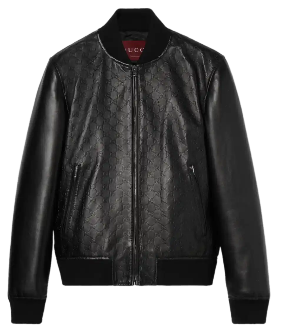 Gucci Embossed GG Leather Bomber Jacket - Black
