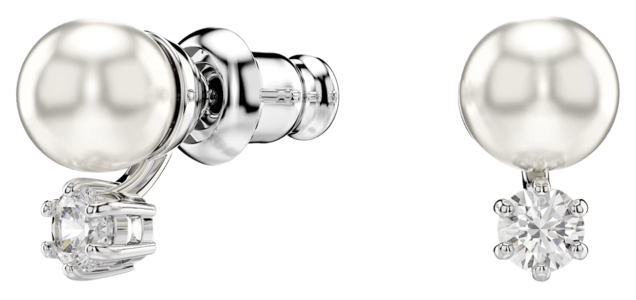 Swarovski Matrix Stud Earrings - White, Rhodium Plated