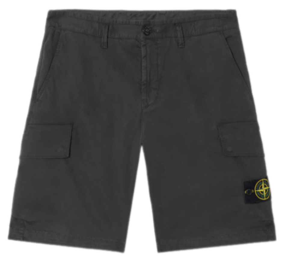 Stone Island Stretch Organic Broken Twill Cotton 'Old' Effect Cargo Shorts - Black