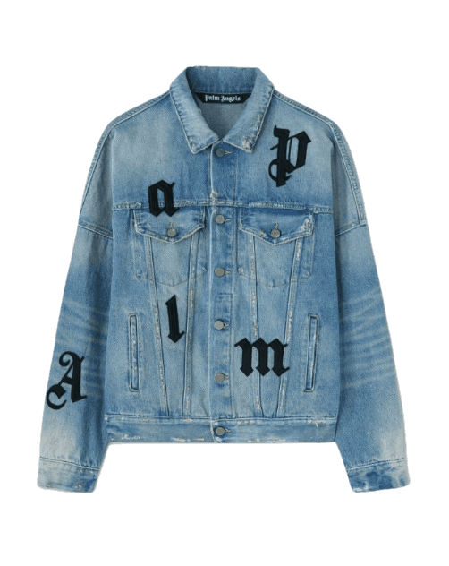 Palm Angels Oversize Patches Denim Jacket - Light Blue Black