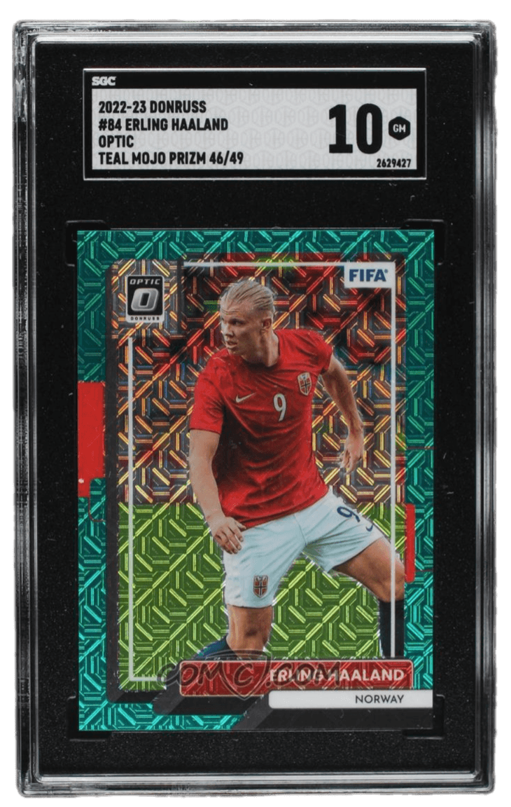 2022-23 Panini Donruss  - Optic Teal Mojo Prizm #84 - Erling Haaland /49 SGC 10 GEM