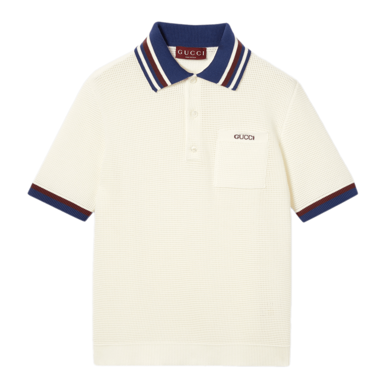 Gucci Cotton Piquet Polo Shirt with Itarsia - Ivory and Blue