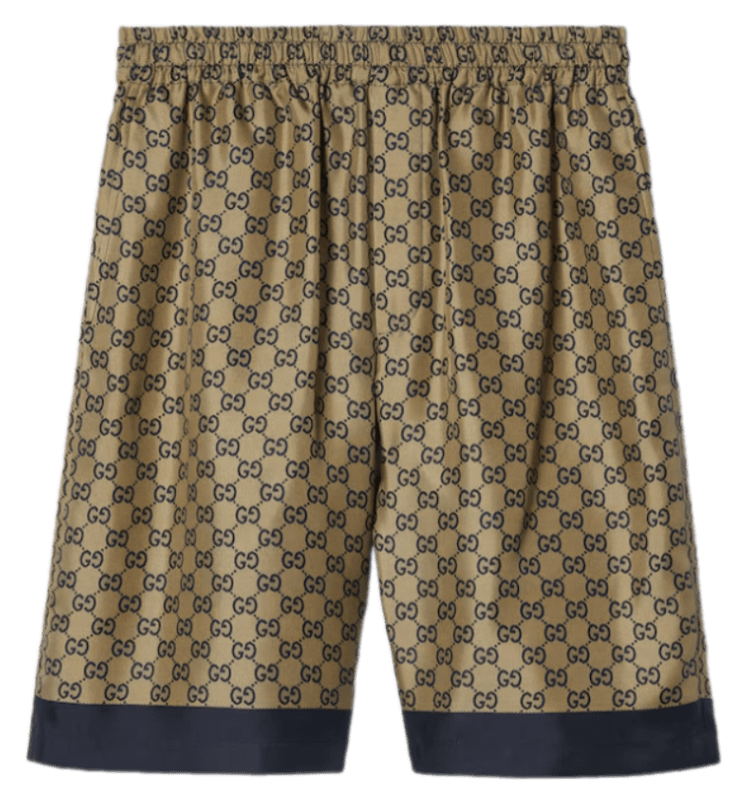 Gucci Printed Silk Twill Shorts - Blue/Beige